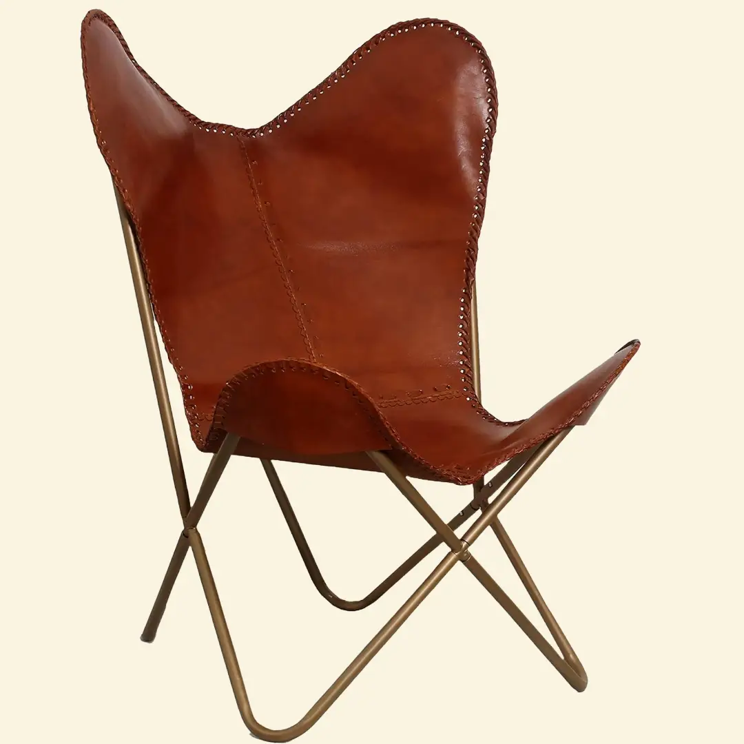 Luxury Maven Leather Handstitched Chair With Golden Stand