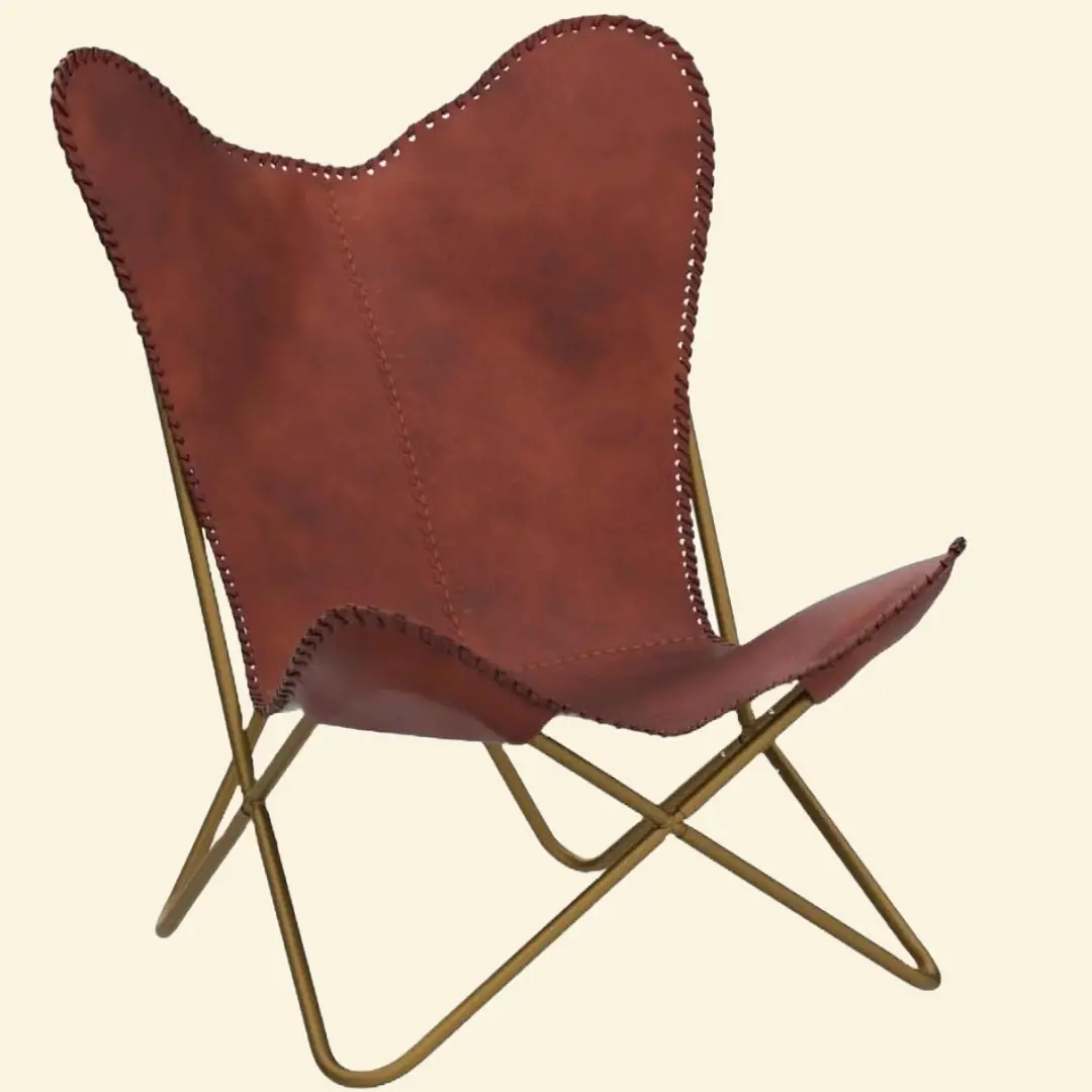 Luxury Maven Leather Handstitched Chair With Golden Stand