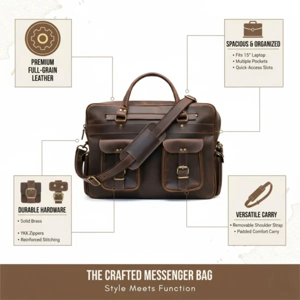 Leather Messenger Bag - SAINT STAG