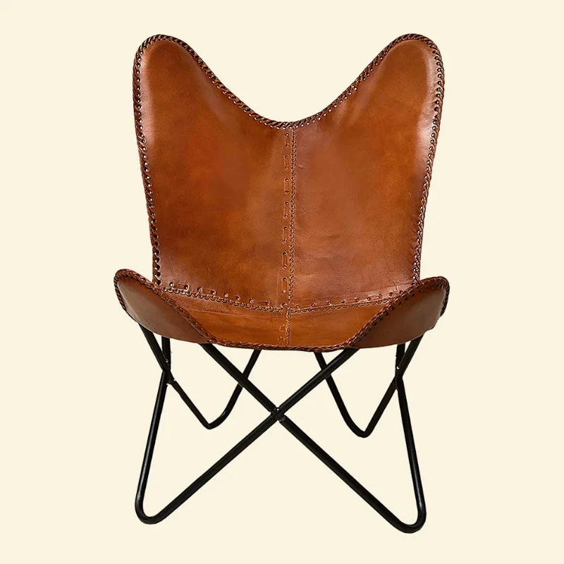 Luxury Maven Leather Handstitched Chair With Black Stand