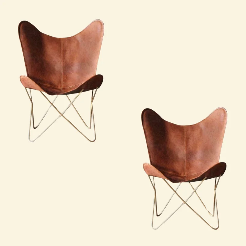 Retro Luxe Leather Chair Cover With Golden Stand Set