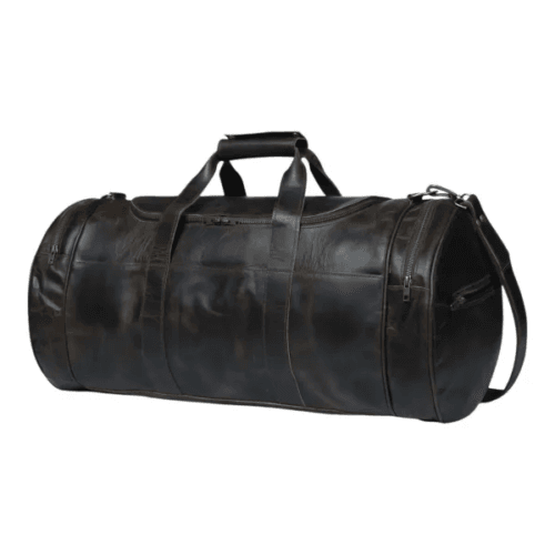 Vintage leather duffle bag.