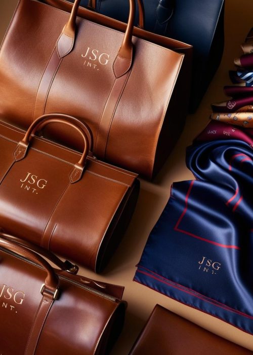 Leather Bags engraved with JSG Int. and John Scarfs Leather Bags engraved with JSG Int. and John Scarfs